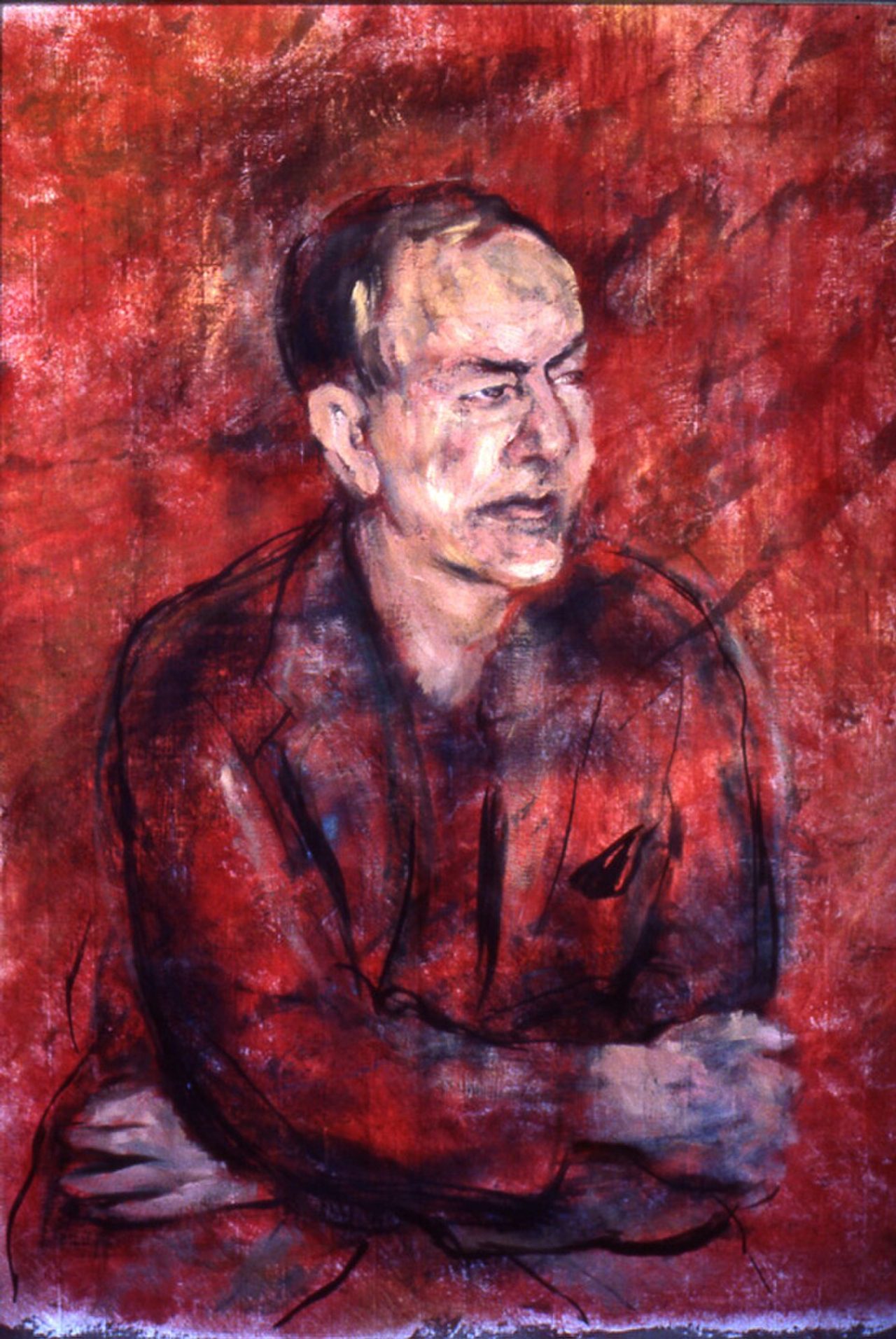 Retrato pintado al óleo de Herbert A. Simon, sentado, con expresión serena, de la colección de Carnegie Mellon University.
