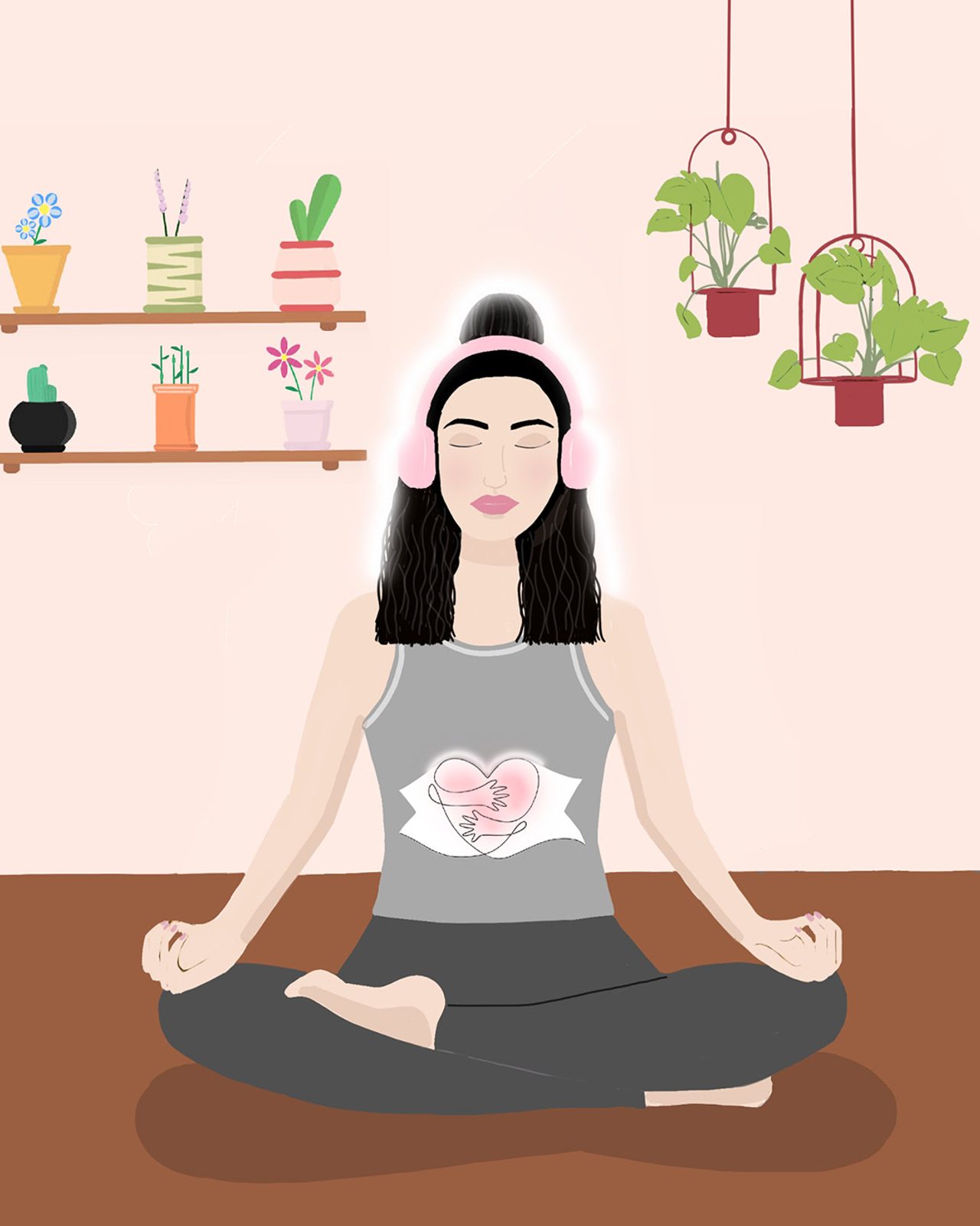 Persona sentada en postura de meditación con los ojos cerrados, en un entorno tranquilo.