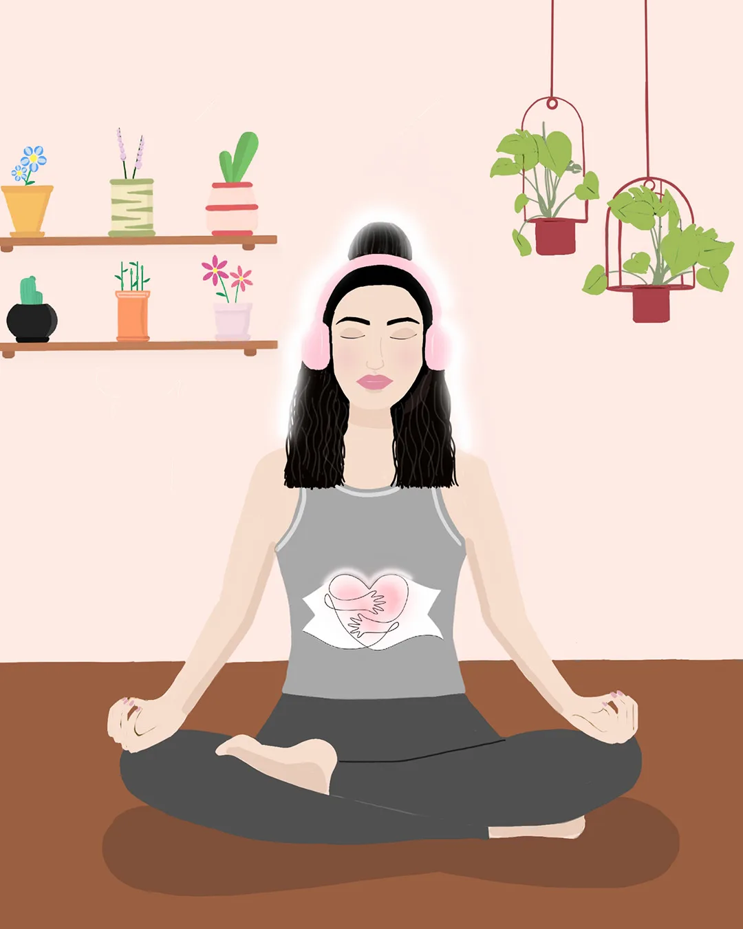 Persona sentada en postura de meditación con los ojos cerrados, en un entorno tranquilo.